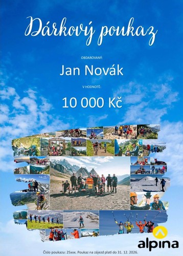 Ukázka dárkového poukazu s vyplněnou částkou